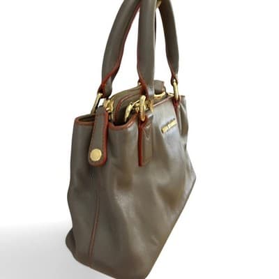 Vera Bradley Leather Emma Handbag Crossbody Bag Taupe With Red Trim - Thumbnail 5
