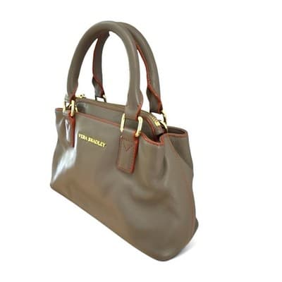 Vera Bradley Leather Emma Handbag Crossbody Bag Taupe With Red Trim - Thumbnail 4