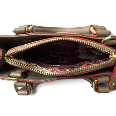 Vera Bradley Leather Emma Handbag Crossbody Bag Taupe With Red Trim - Thumbnail 8