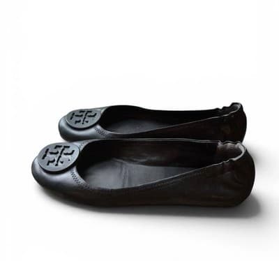 Tory Burch Minnie Leather Travel Ballet Flats Matte Logo Size 8 Excellent - Thumbnail 4