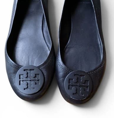 Tory Burch Minnie Leather Travel Ballet Flats Matte Logo Size 8 Excellent - Thumbnail 8