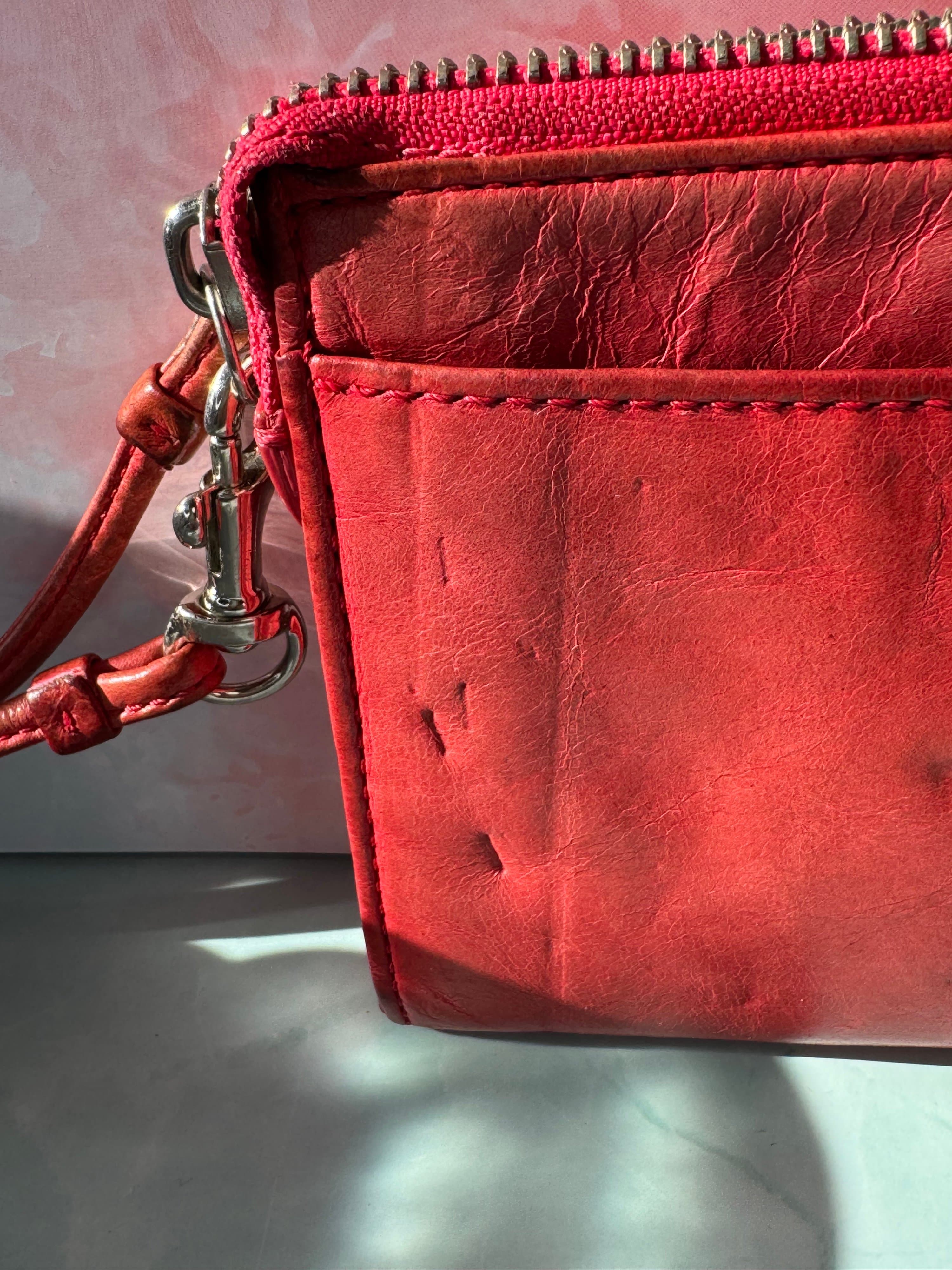 ★ Coach Poppy Red Leather Wristlet Clutch Wallet Zip Organizer