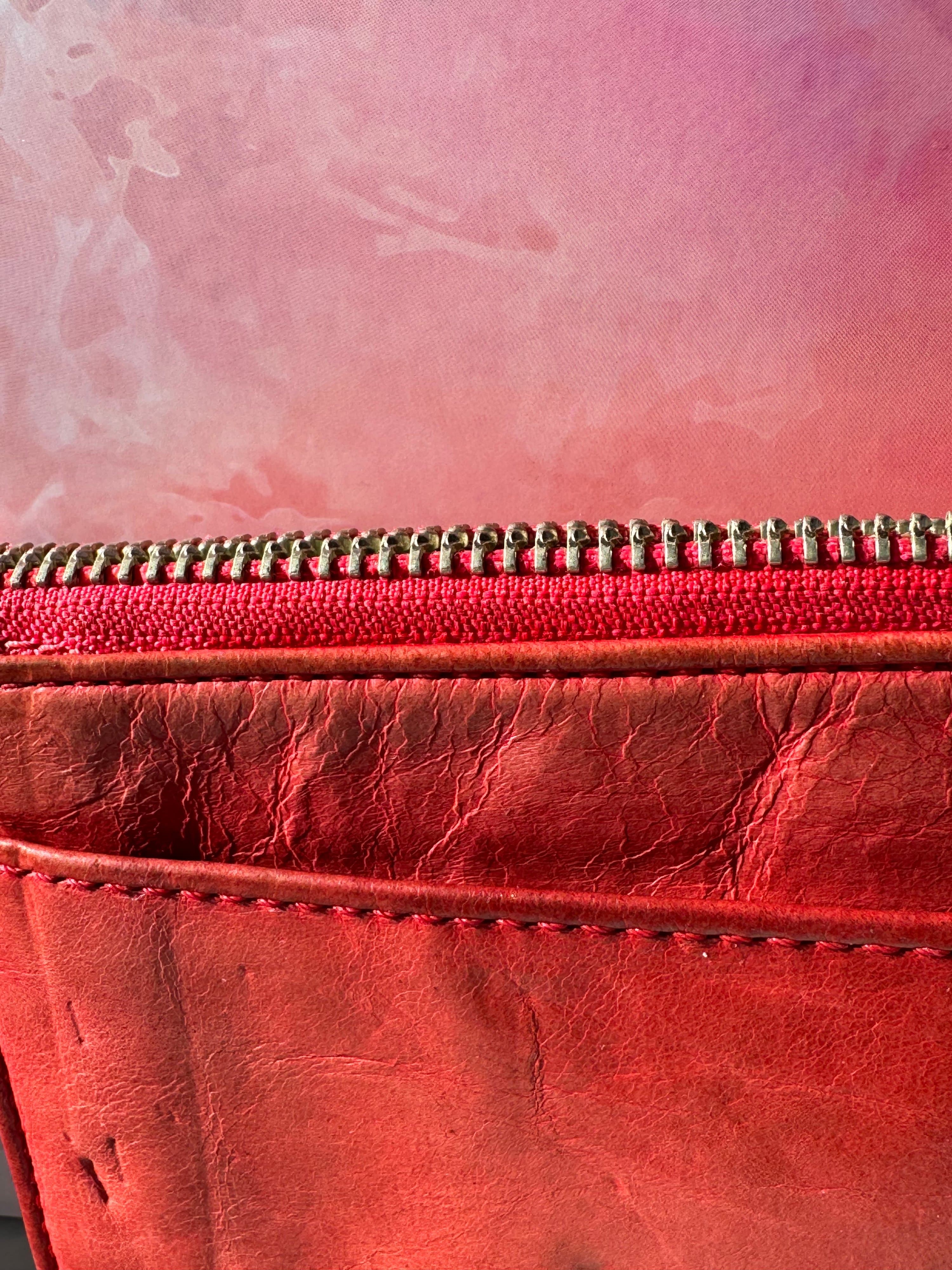 ★ Coach Poppy Red Leather Wristlet Clutch Wallet Zip Organizer - Thumbnail 4
