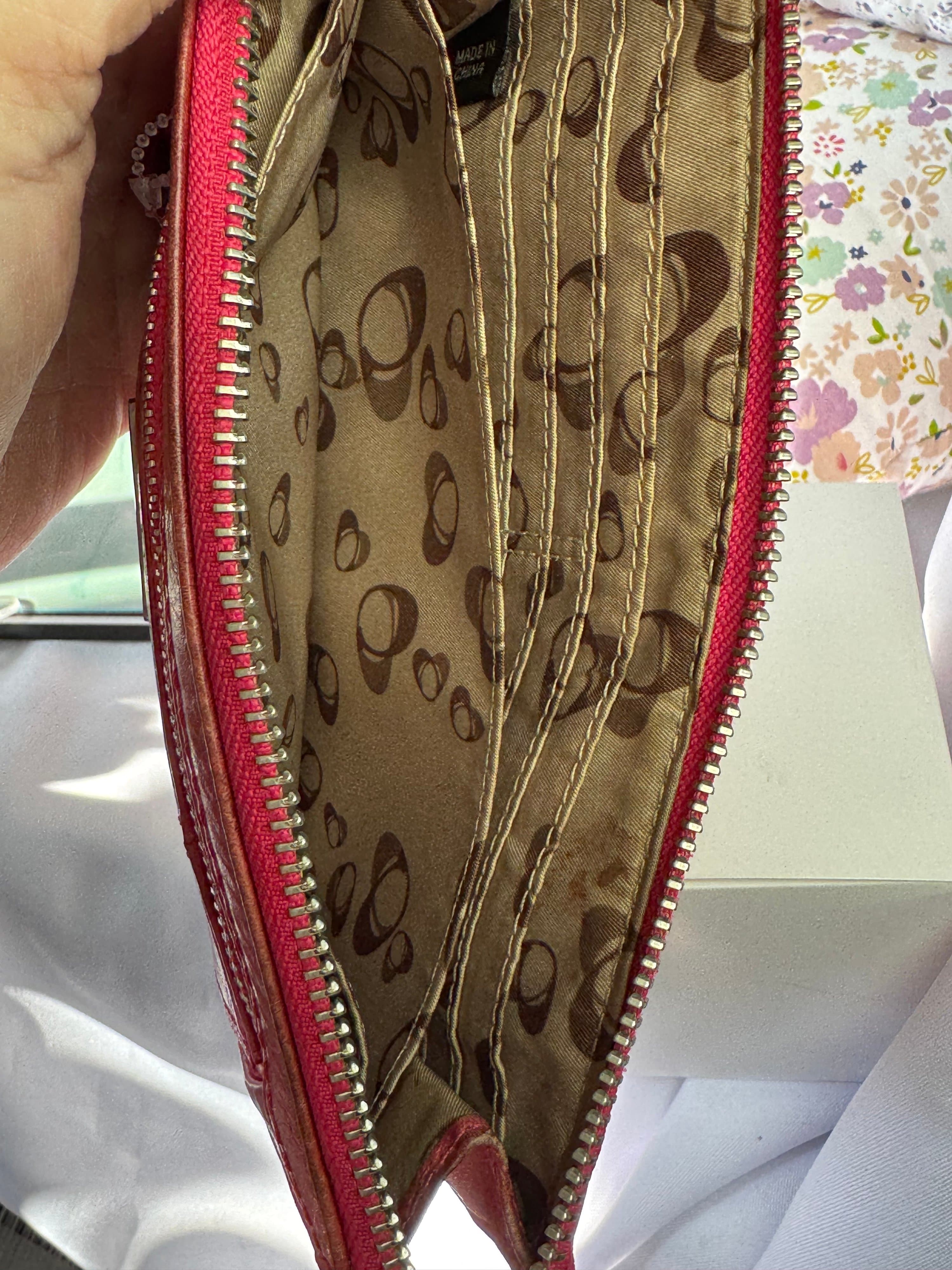 ★ Coach Poppy Red Leather Wristlet Clutch Wallet Zip Organizer - Thumbnail 5