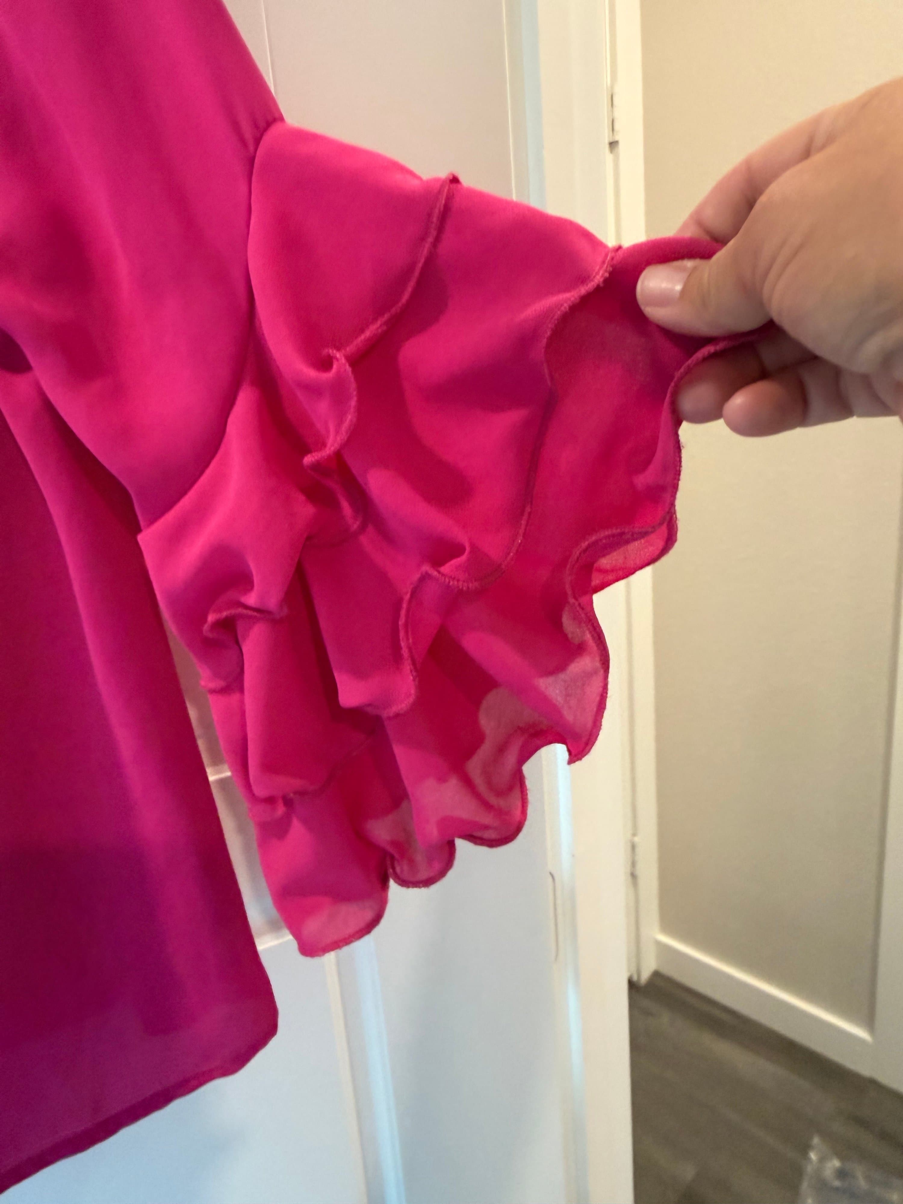 Love Letter Collection Pink Ruffle Sleeve Blouse Small - Thumbnail 2