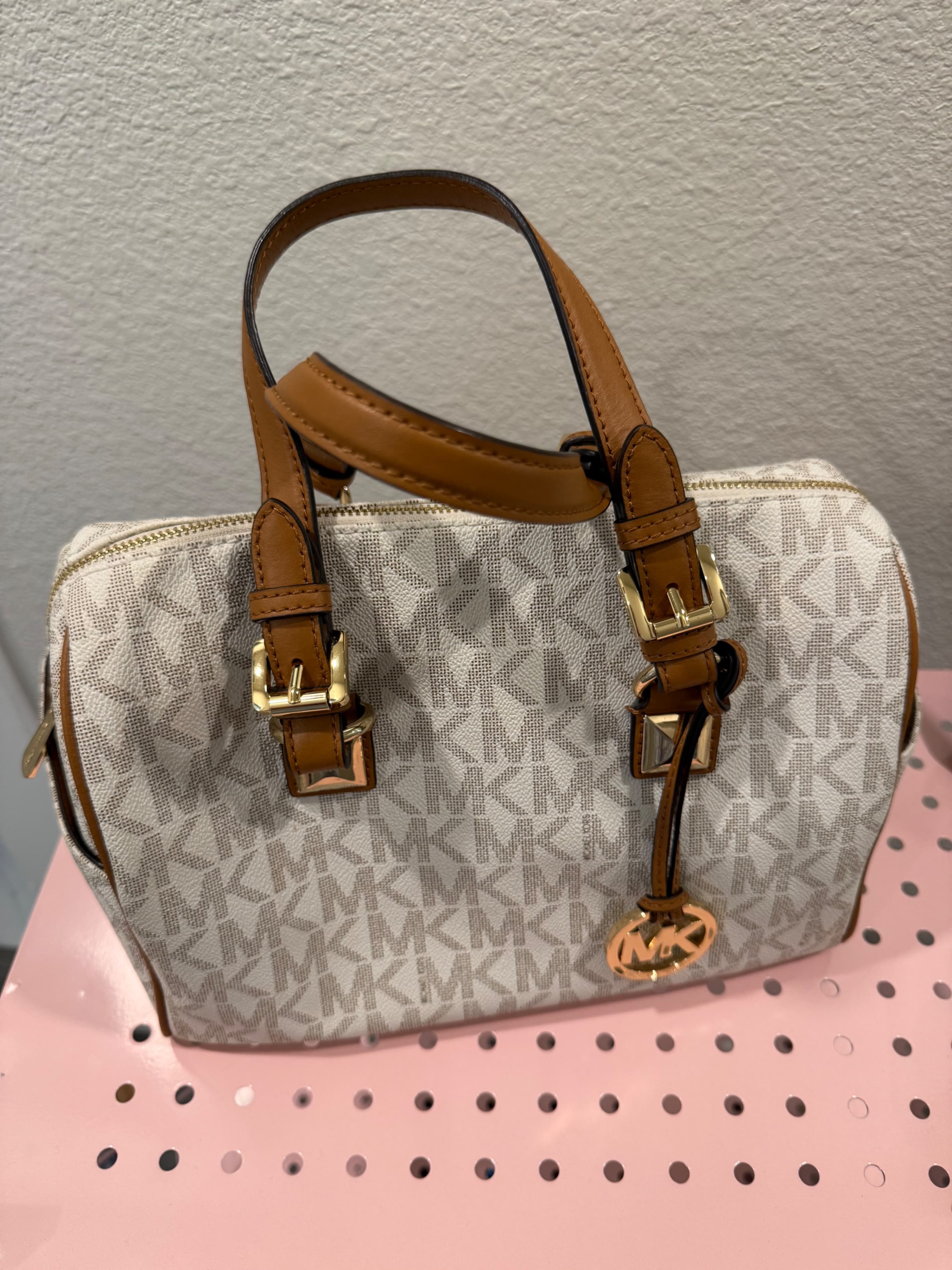 Michael Kors Monogram Satchel Bag with Gold Hardware