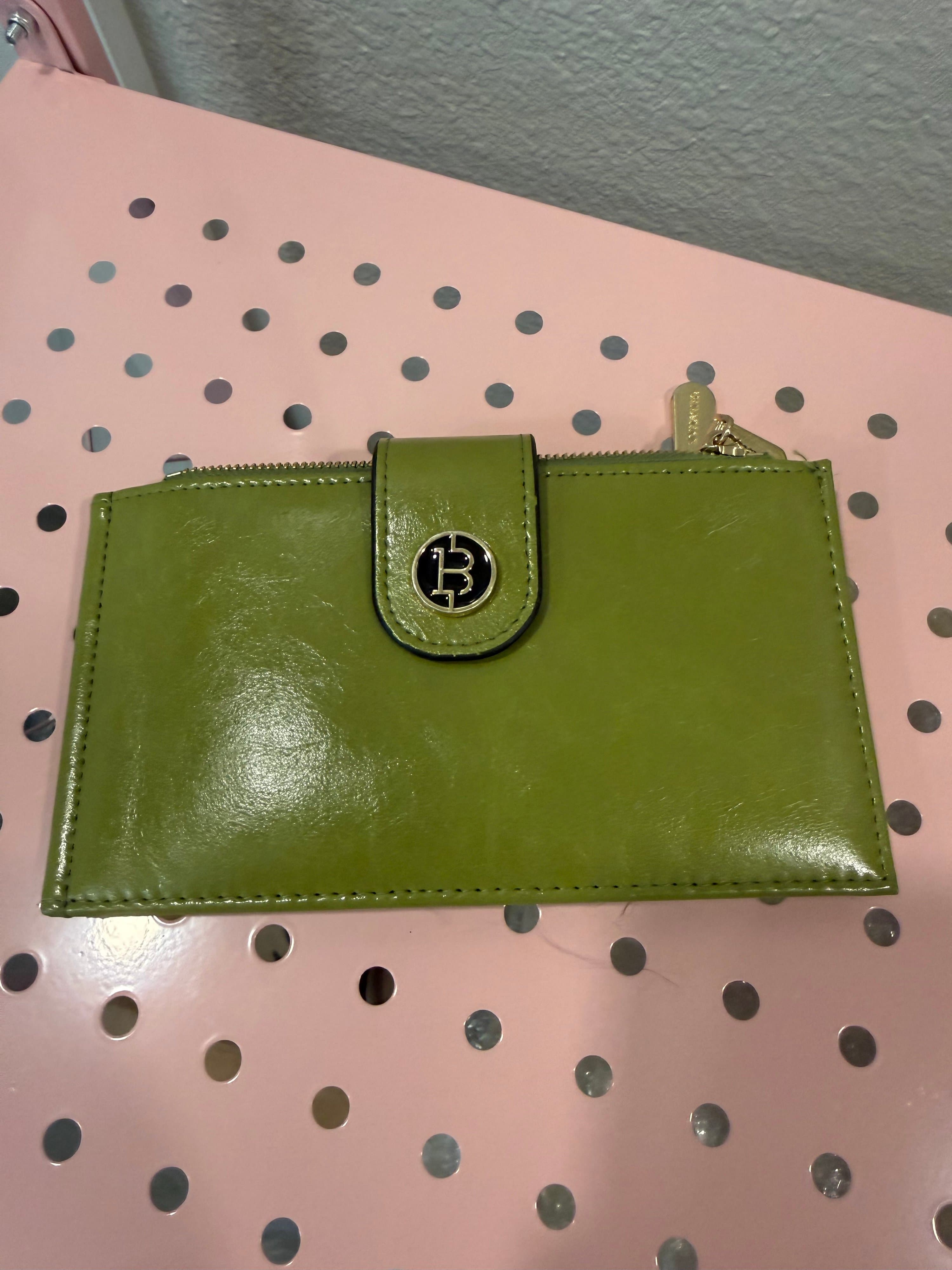 Green Leather Wallet with Card Slots