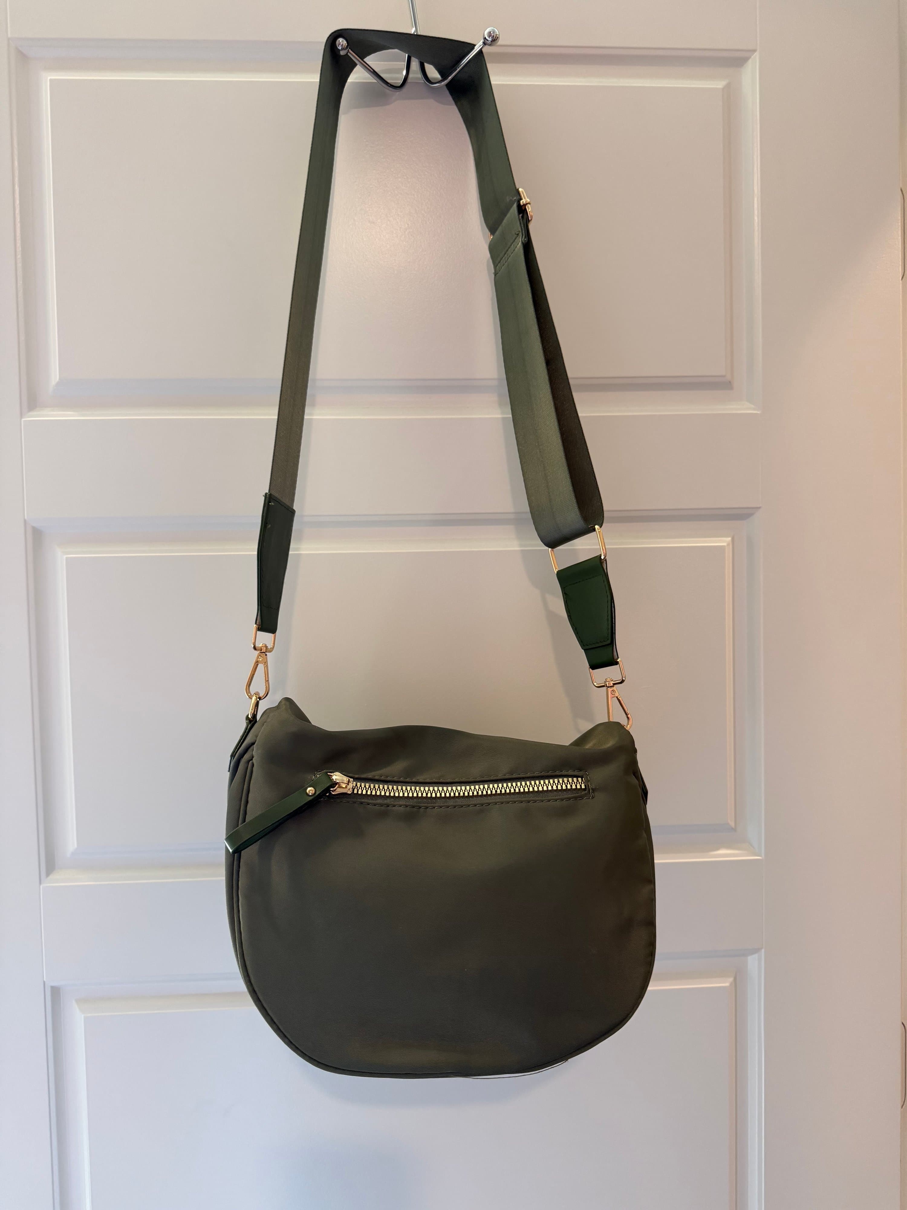 Olive Green Crossbody Bag with Adjustable Strap - Thumbnail 2