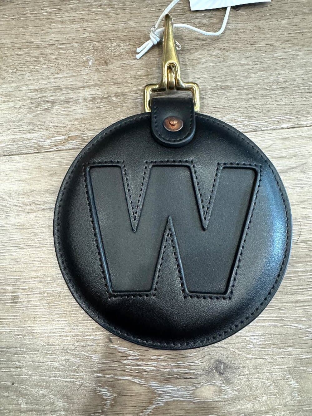 Walter Black Grained Leather Large "W" Logo Charm / keychain