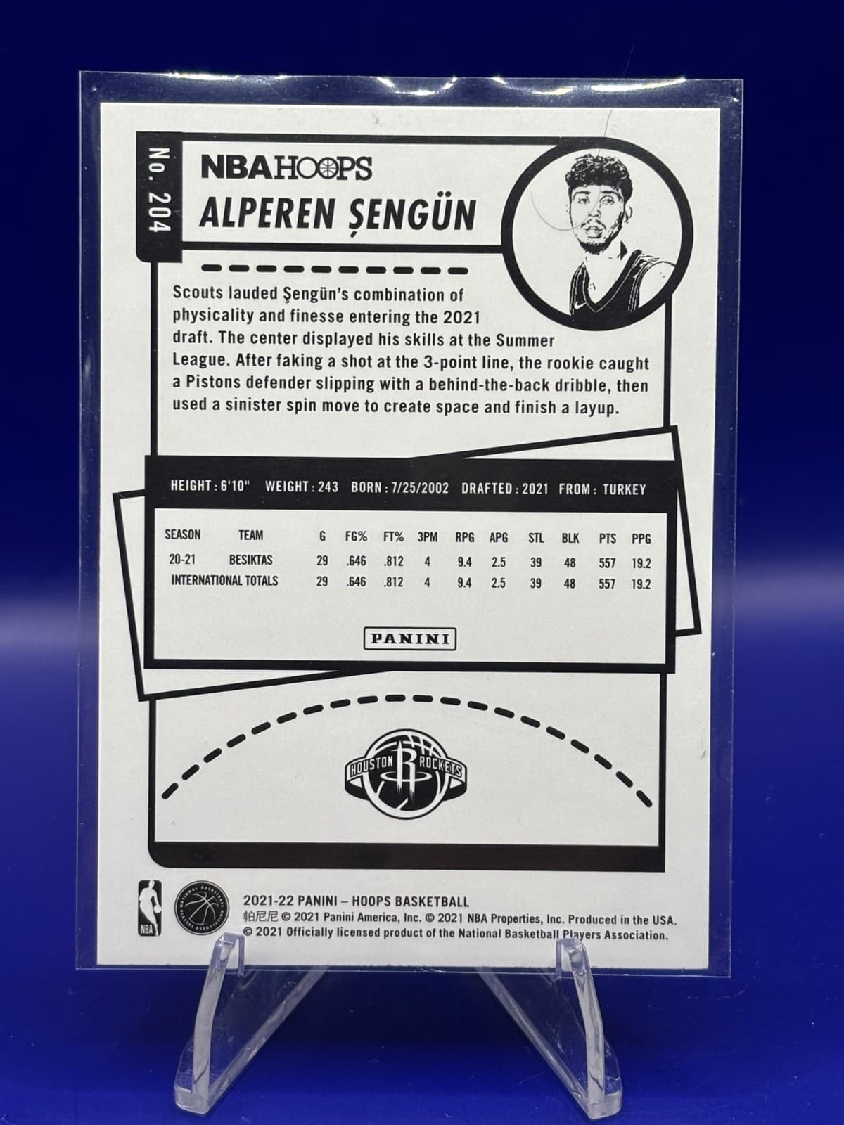 2021-22 Panini NBA Hoops Alperen Sengun Rookie RC #204 Houston Rockets NM - Thumbnail 2