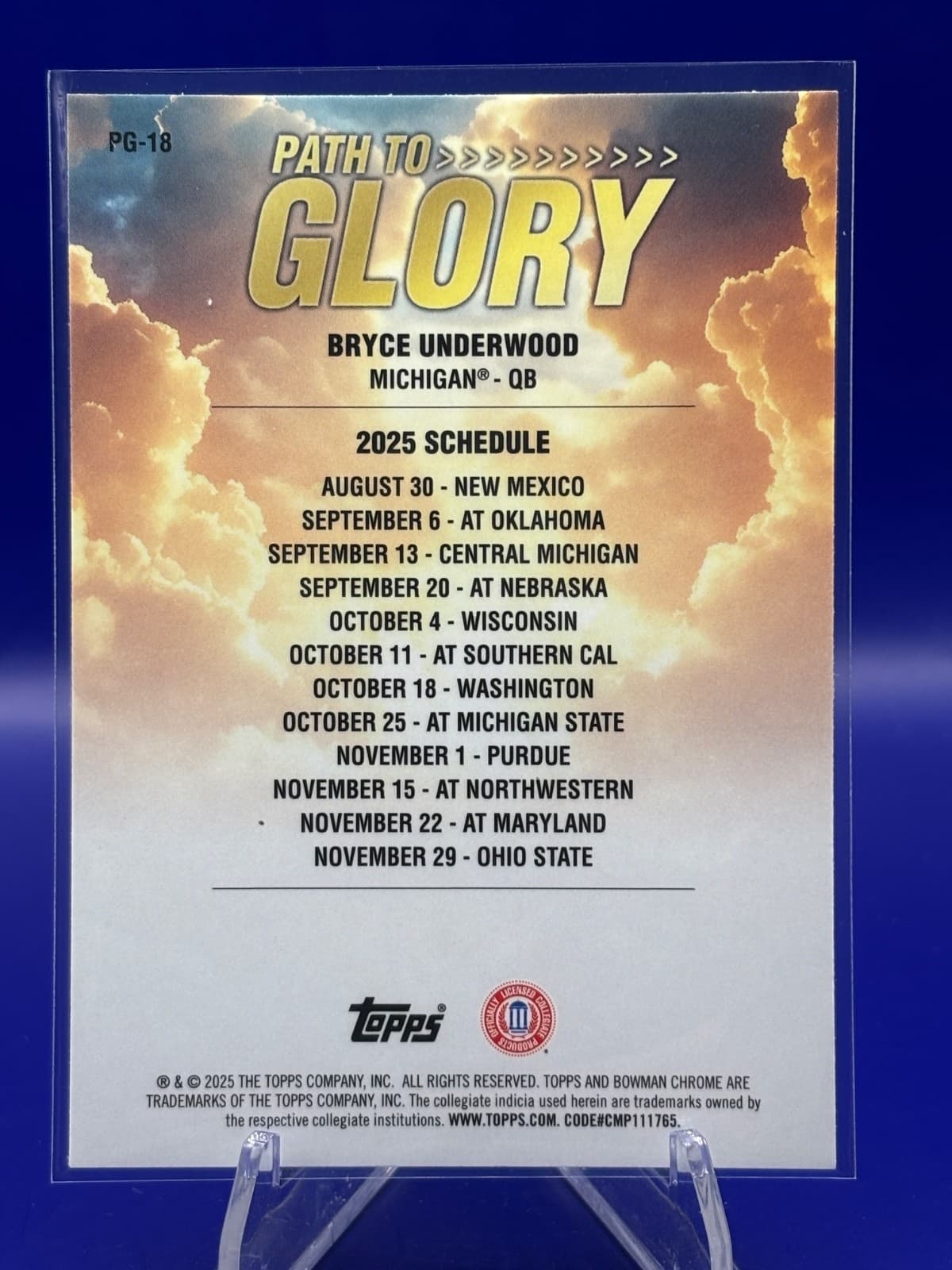 2025 Bowman Chrome University Bryce Underwood Path to Glory #PG-18 Michigan - Thumbnail 2