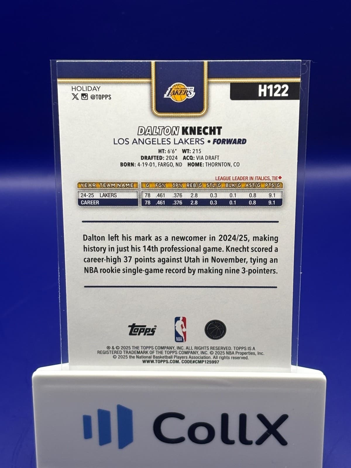 2025-26 Topps Holiday Dalton Knecht RC #H122 Los Angeles Lakers Basketball - Thumbnail 2
