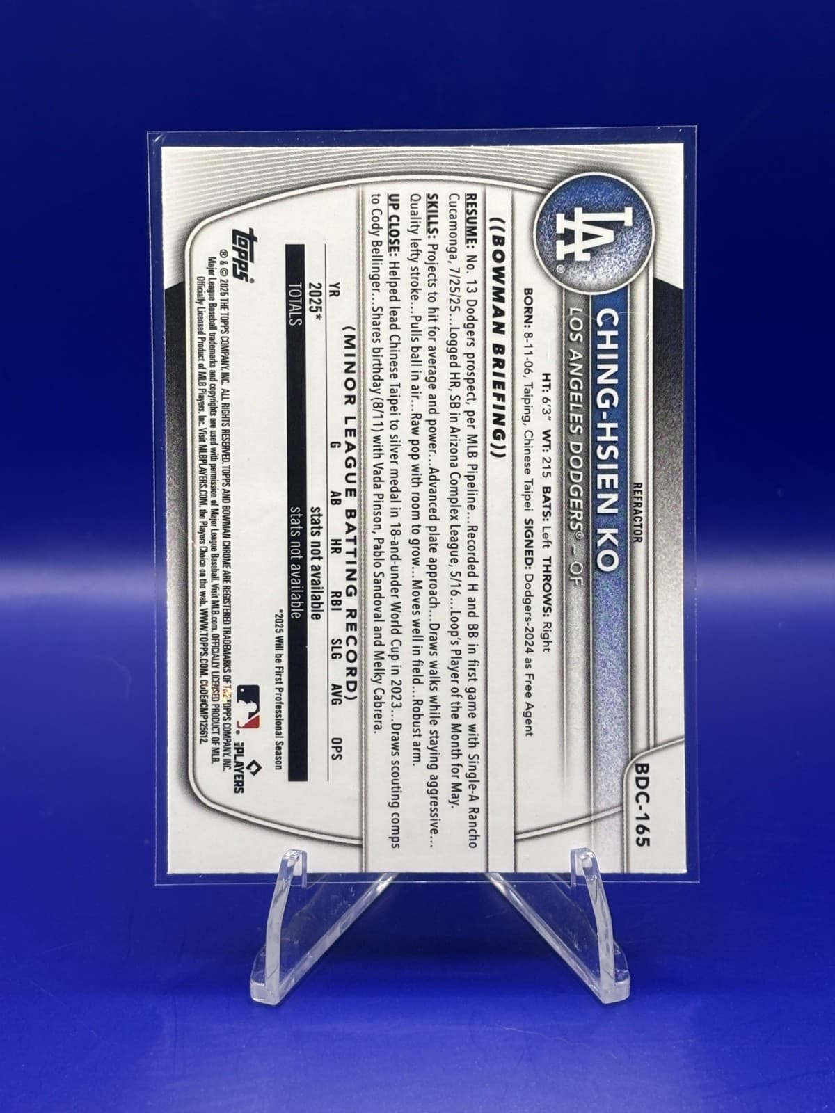 2025 Bowman Draft Ching-Hsien Ko Refractor #BDC-165 Los Angeles Dodgers - Thumbnail 2