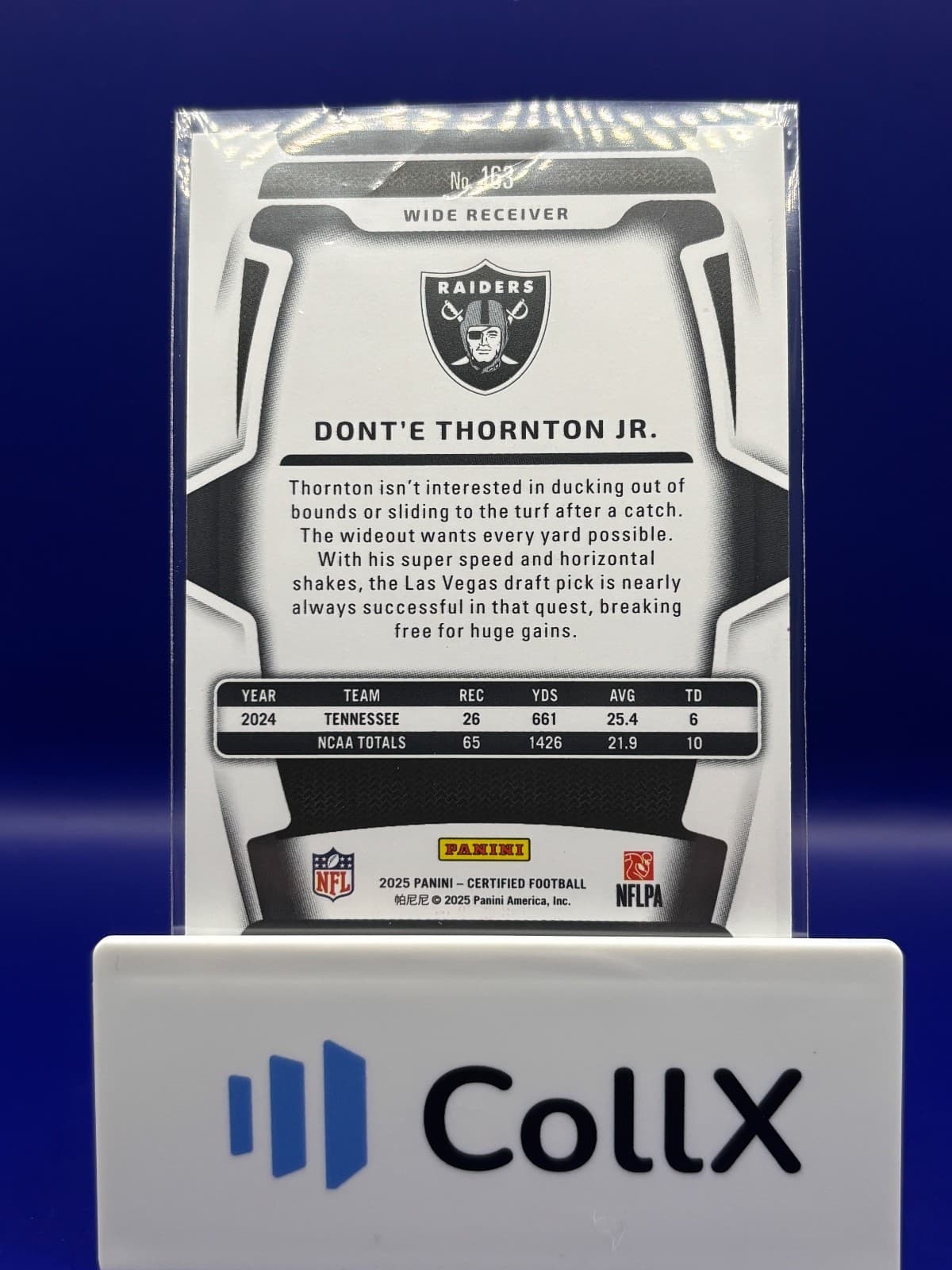 2025 Panini Certified Dont'e Thornton Jr RC Purple /299 #163 Las Vegas Raiders - Thumbnail 2