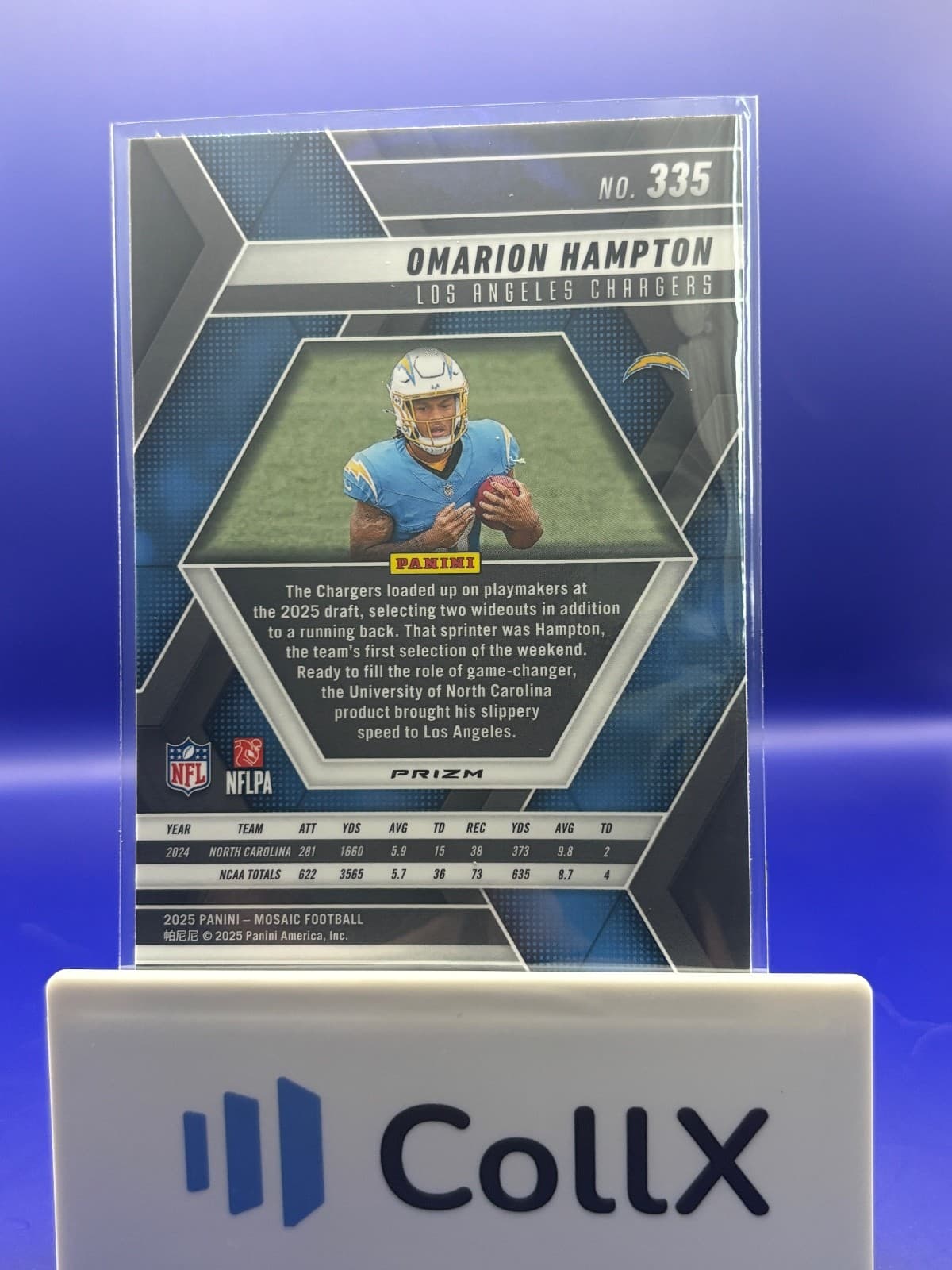 2025 Panini Mosaic Omarion Hampton RC Silver Prizm Los Angeles Chargers Rookie - Thumbnail 2