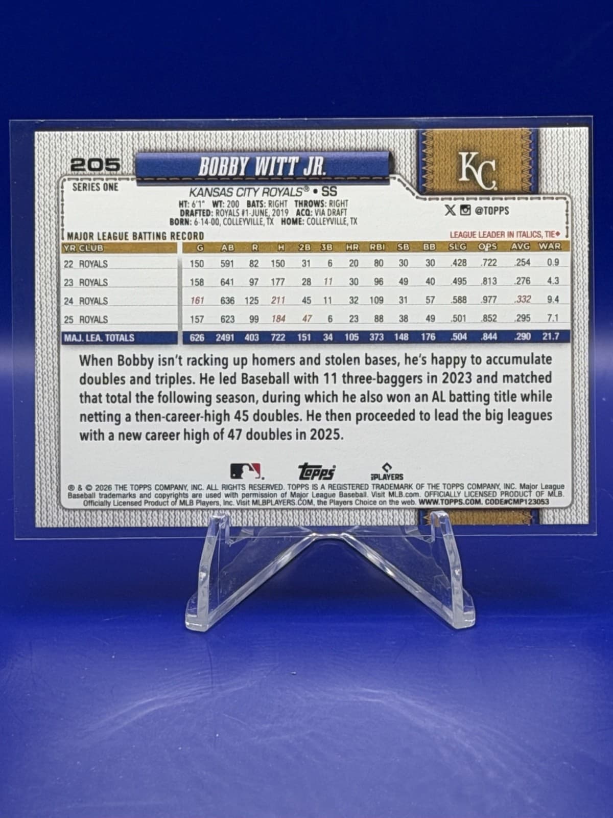 2026 Topps Series 1 Bobby Witt Jr. #205 Kansas City Royals Base - Thumbnail 2