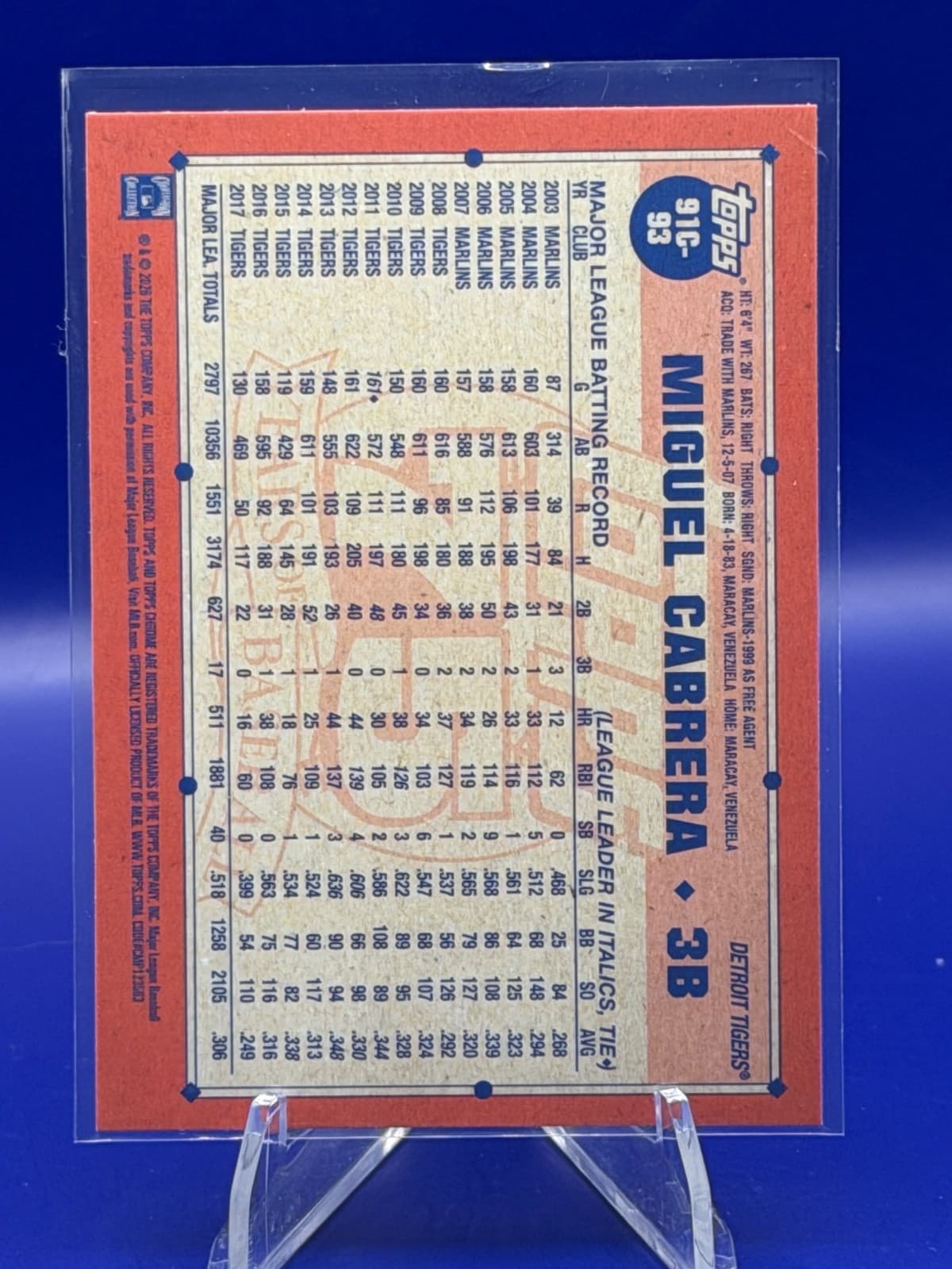 2026 Topps Series 1 1991 Topps Chrome Mojo Miguel Cabrera Tigers 91C-93 - Thumbnail 2