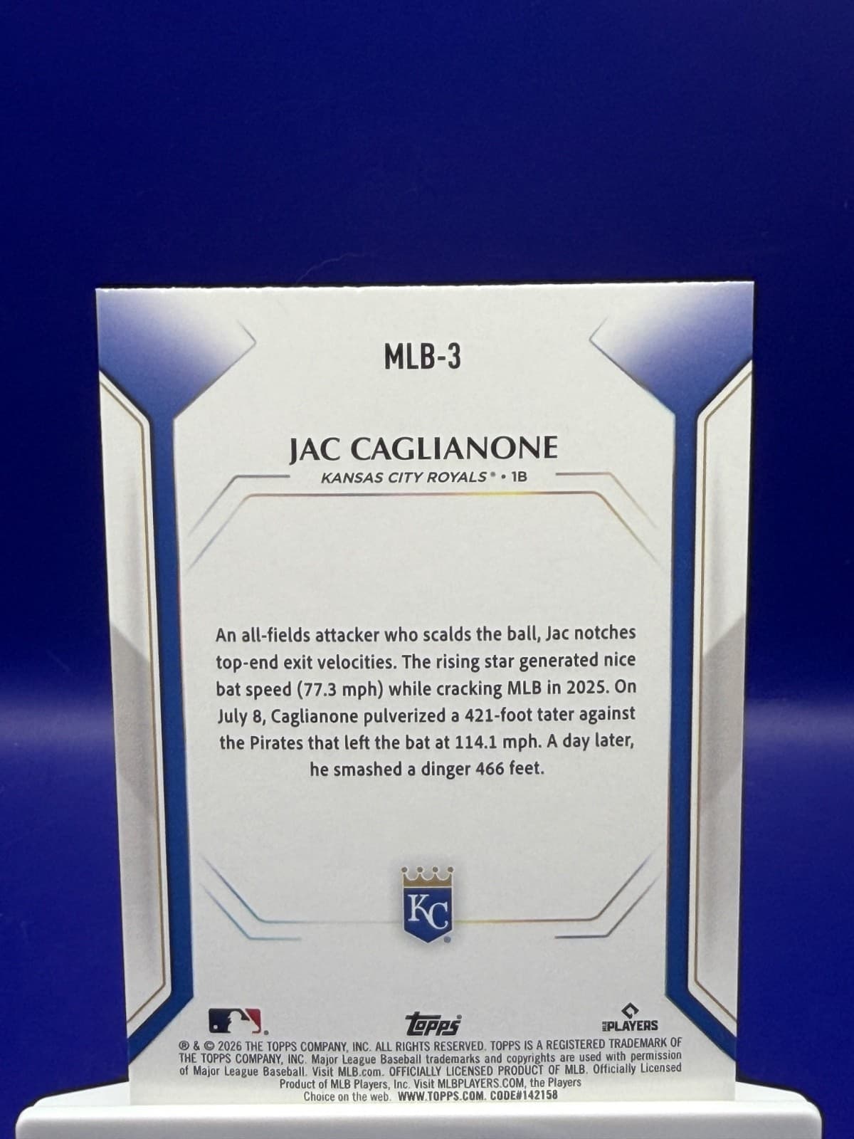 2026 Topps Jac Caglianone RC #MLB-3 Kansas City Royals Rookie Card - Thumbnail 2