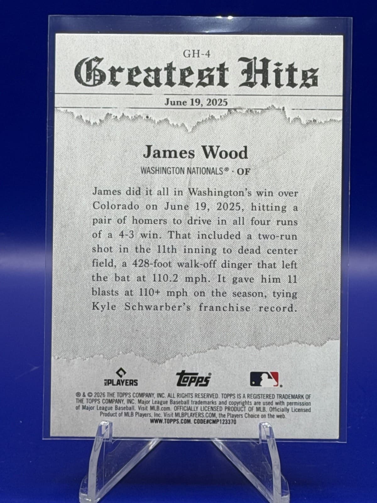 2026 Topps Series 1 Greatest Hits James Wood GH-4 Washington Nationals - Thumbnail 2