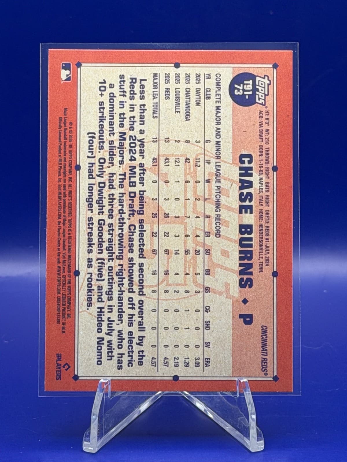 Chase Burns 2026 Topps Series 1 1991 Topps #T91-73 Cincinnati Reds #T91-73 - Thumbnail 2