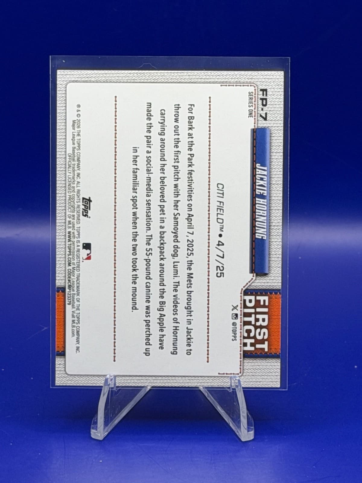 2026 Topps Series 1 First Pitch Jackie Hornung Citi Field 4/7/25 FP-7 Mets - Thumbnail 2