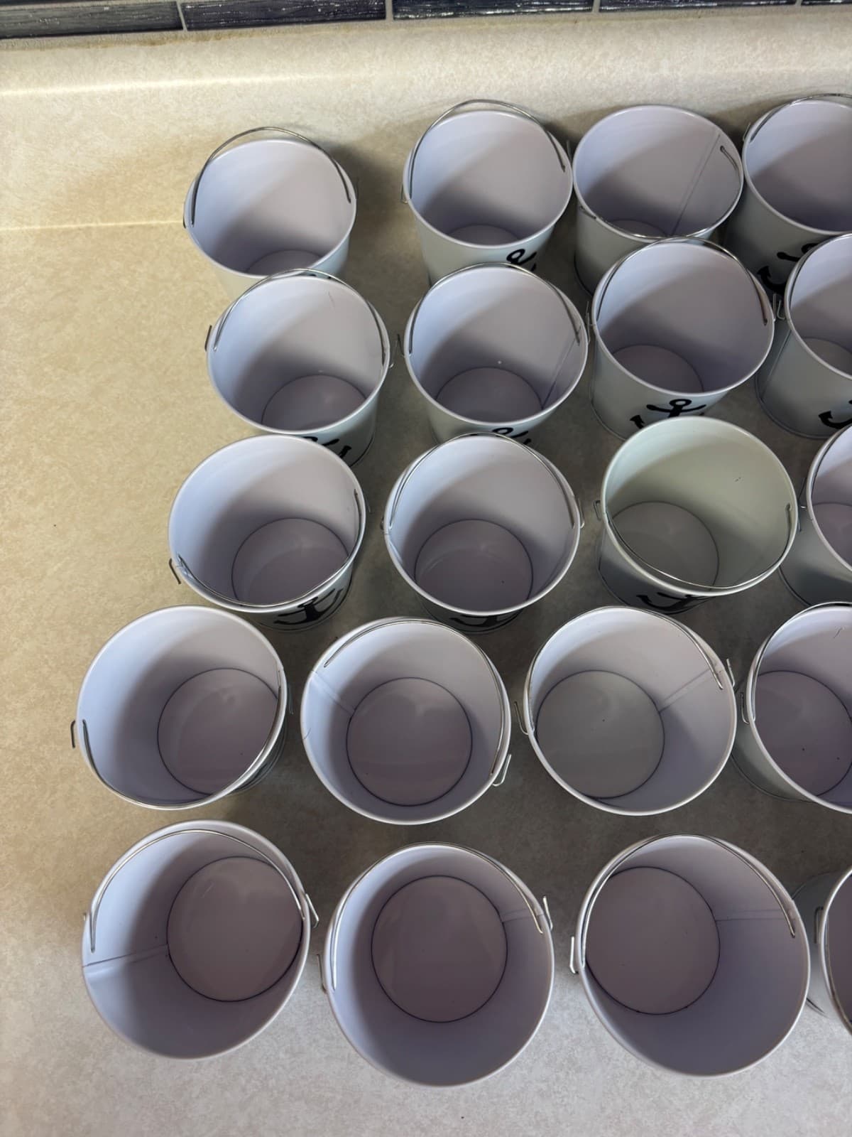 Lot 34 Mini White Metal Pails Buckets w/ Handles/Anchor Vinyl- Wedding favors! - Thumbnail 6