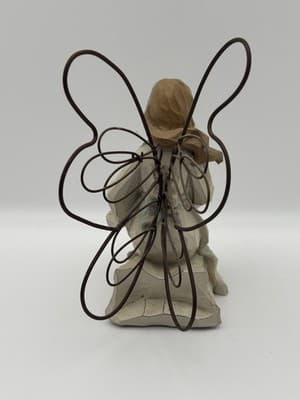 Rustic Kneeling Angel Fairy Cradling Baby Resin Wire Wings Folk Art Mother's Day - Thumbnail 4