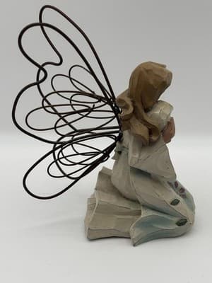 Rustic Kneeling Angel Fairy Cradling Baby Resin Wire Wings Folk Art Mother's Day - Thumbnail 5