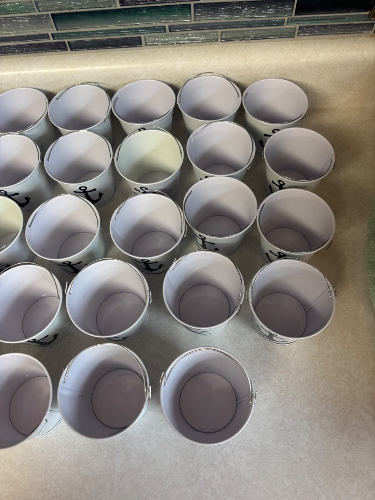 Lot 34 Mini White Metal Pails Buckets w/ Handles/Anchor Vinyl- Wedding favors! - Thumbnail 7