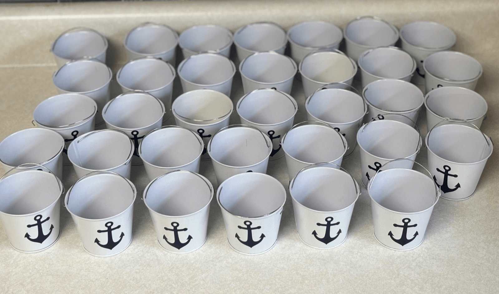 Lot 34 Mini White Metal Pails Buckets w/ Handles/Anchor Vinyl- Wedding favors! - Thumbnail 2