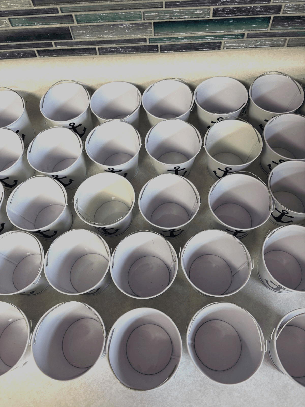 Lot 34 Mini White Metal Pails Buckets w/ Handles/Anchor Vinyl- Wedding favors! - Thumbnail 5
