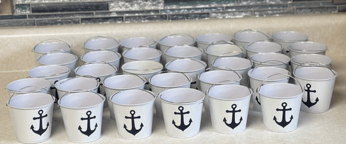 Lot 34 Mini White Metal Pails Buckets w/ Handles/Anchor Vinyl- Wedding favors! - Thumbnail 4