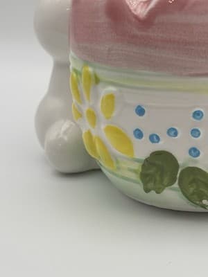 Easter Bunny Rabbit Holding Planter Candy Dish Ceramic Made In Taiwan - Thumbnail 7