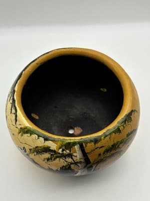 Vintage Hand Painted Gourd Bowl Flowers Mexican Folk Art Scenic Background - Thumbnail 8