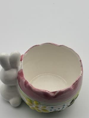 Easter Bunny Rabbit Holding Planter Candy Dish Ceramic Made In Taiwan - Thumbnail 8