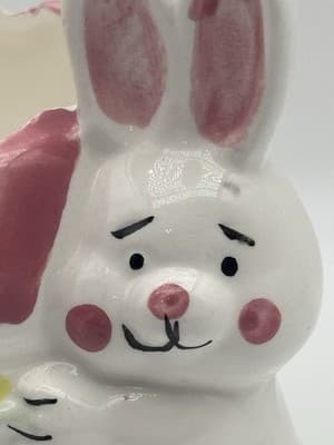 Easter Bunny Rabbit Holding Planter Candy Dish Ceramic Made In Taiwan - Thumbnail 3
