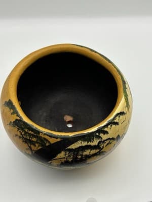 Vintage Hand Painted Gourd Bowl Flowers Mexican Folk Art Scenic Background - Thumbnail 7