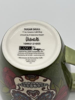 Artisan Sugar Skull Café Coffee Mug Green Multi Day of Dead by Lang 17 oz, Ceram - Thumbnail 6