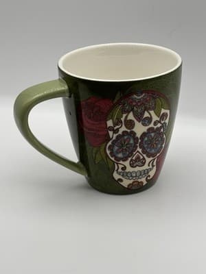 Artisan Sugar Skull Café Coffee Mug Green Multi Day of Dead by Lang 17 oz, Ceram - Thumbnail 3