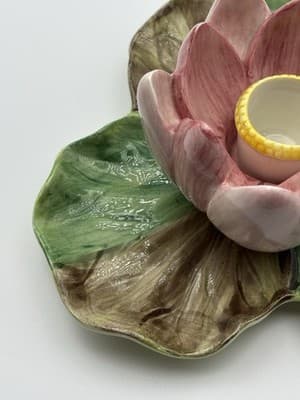 Fitz & Floyd Lotus Flower Candle Holder Pink Green Floral Japan Ceramic - Thumbnail 5