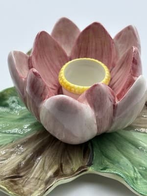 Fitz & Floyd Lotus Flower Candle Holder Pink Green Floral Japan Ceramic - Thumbnail 4