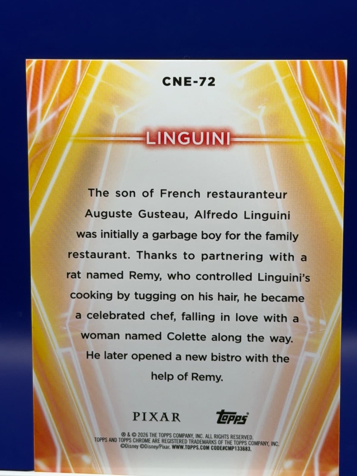 2026 Topps Disney Neon Chrome Etch Linguini CNE-72 Ratatouille Pixar - Thumbnail 2