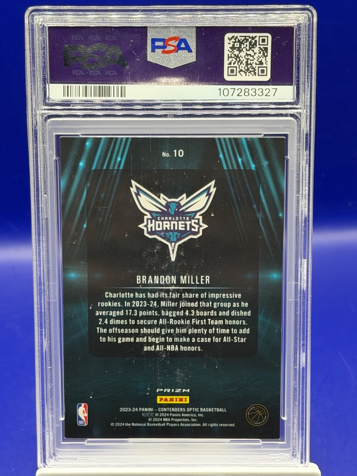 2023 Contenders Optic Brandon Miller VIPS Blue Cracked Ice RC PSA 8.5 - Thumbnail 2