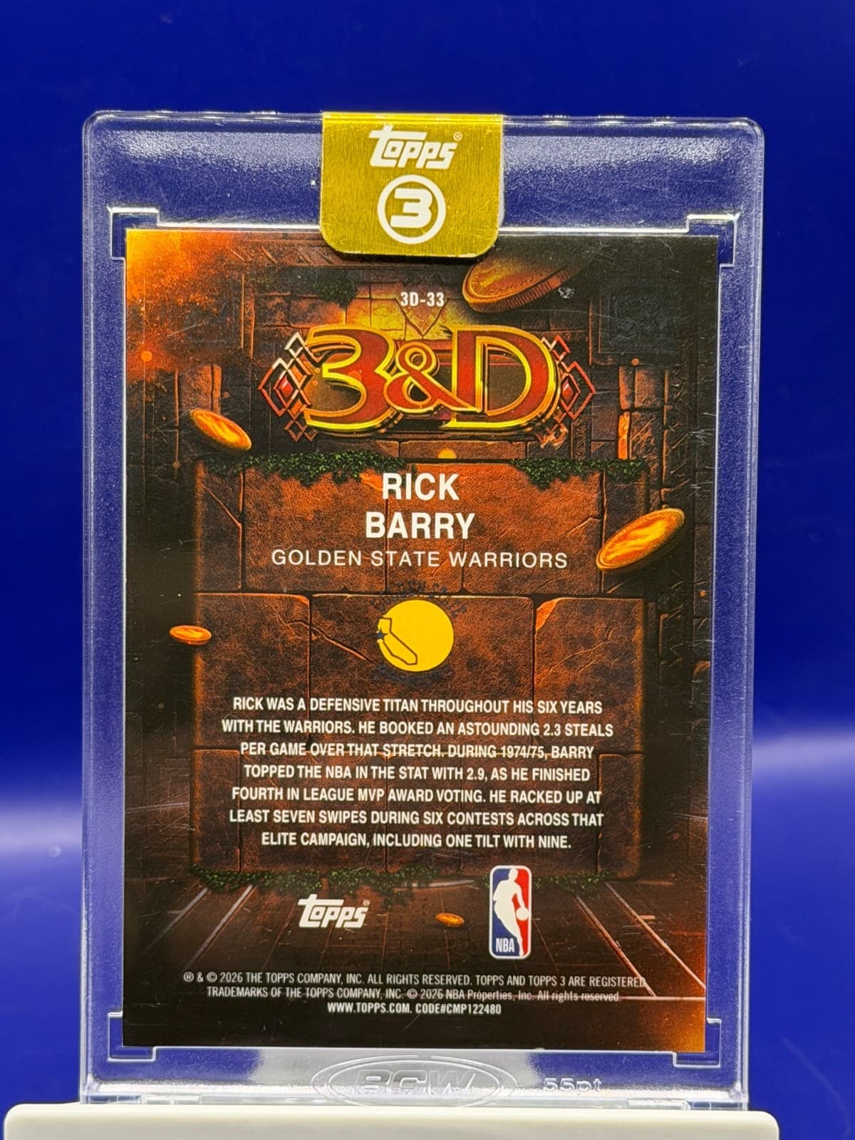 2026 Topps 3 Rick Barry #3D-33 Warriors 3&D Holo Gold Parallel 01/15 - Thumbnail 3