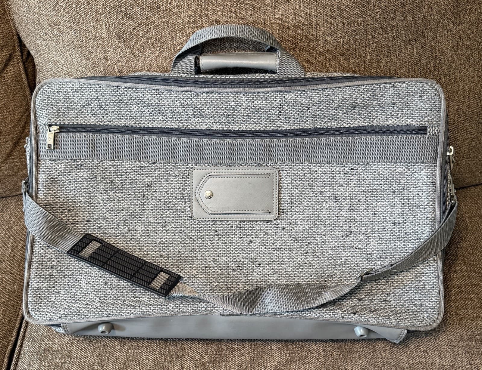 Vintage Samsonite Gray Tweed Bi Fold Garment Bag Suit Travel Carry On Shoulder - Thumbnail 3