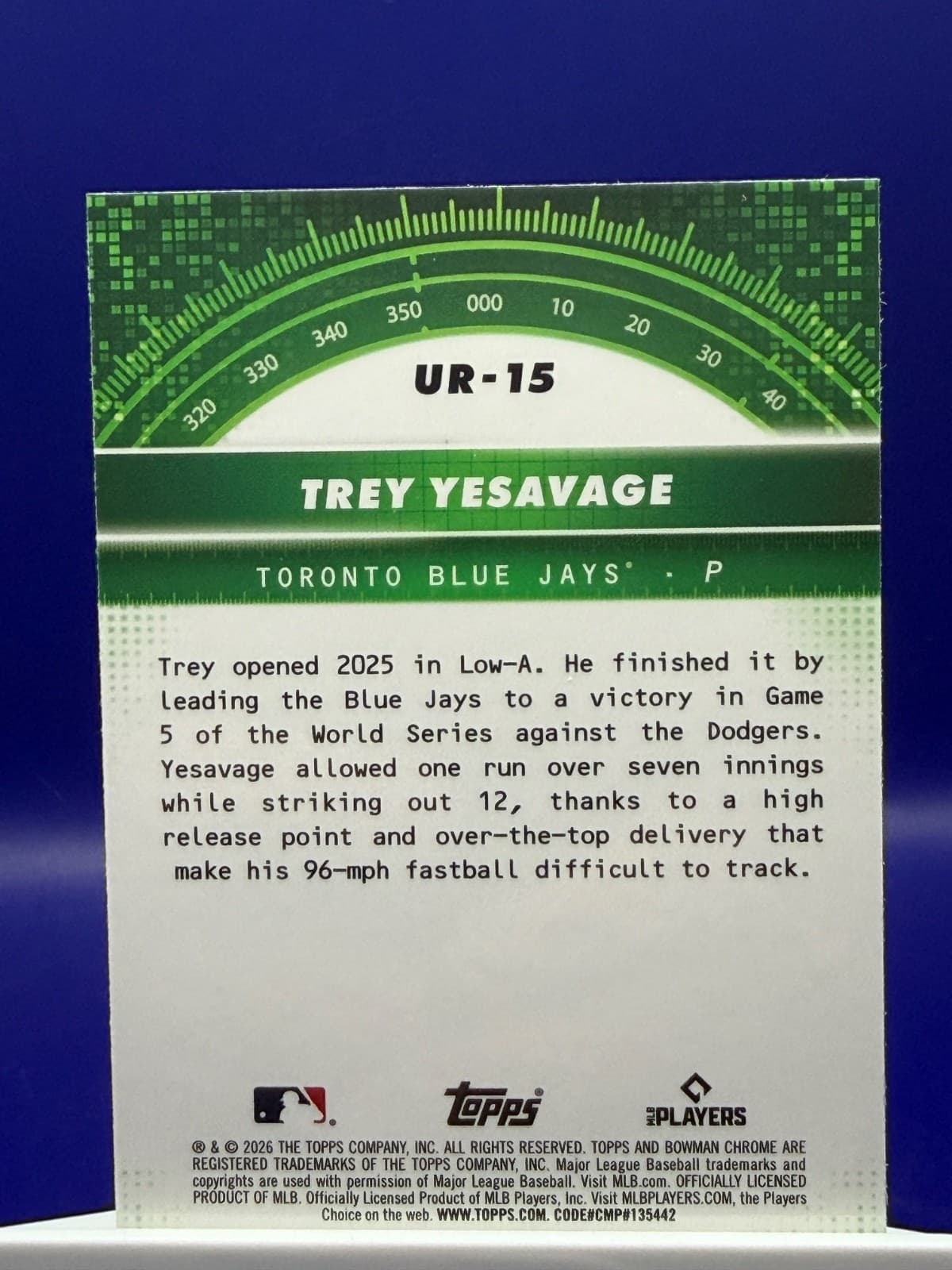 2026 Bowman Chrome Trey Yesavage RC Under The Radar #UR-15 Blue Jays - Thumbnail 2