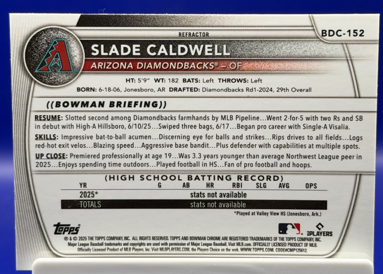 2025 Bowman Draft - Slade Caldwell #BDC-152 Chrome Refractor - Thumbnail 2