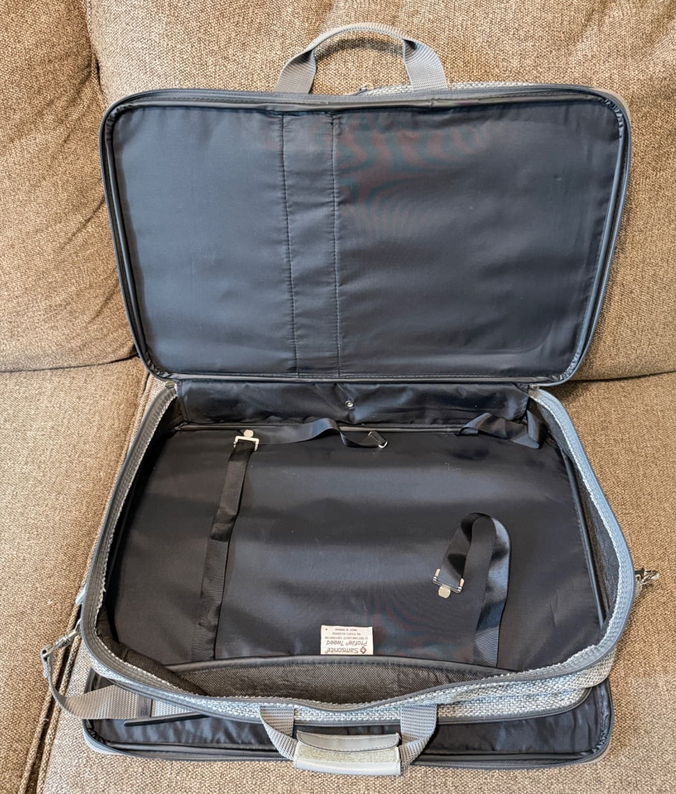 Vintage Samsonite Gray Tweed Bi Fold Garment Bag Suit Travel Carry On Shoulder - Thumbnail 4