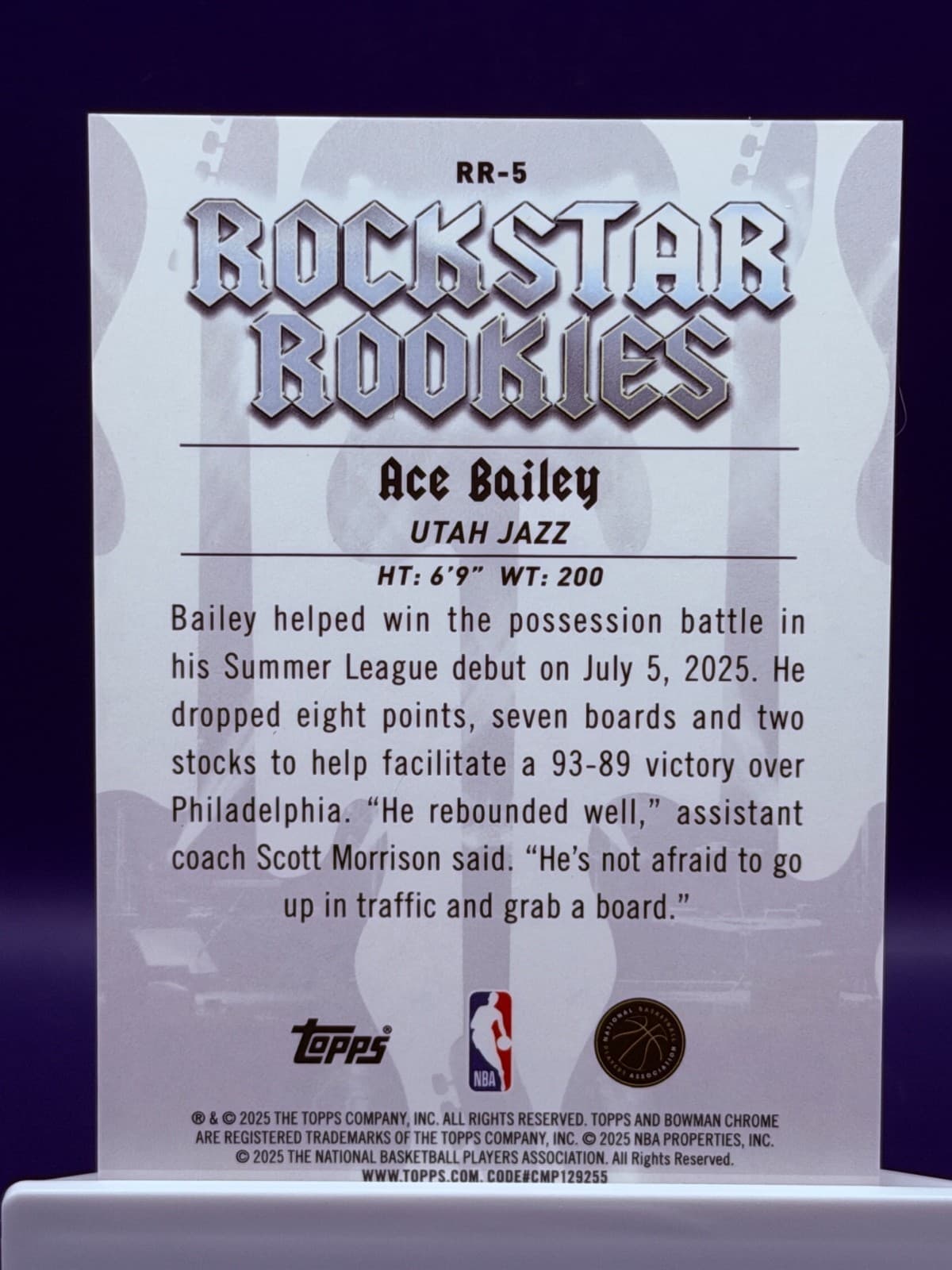 2025 Bowman Chrome Ace Bailey Rockstar Rookies Purple Refractor /250 RR-5 - Thumbnail 3