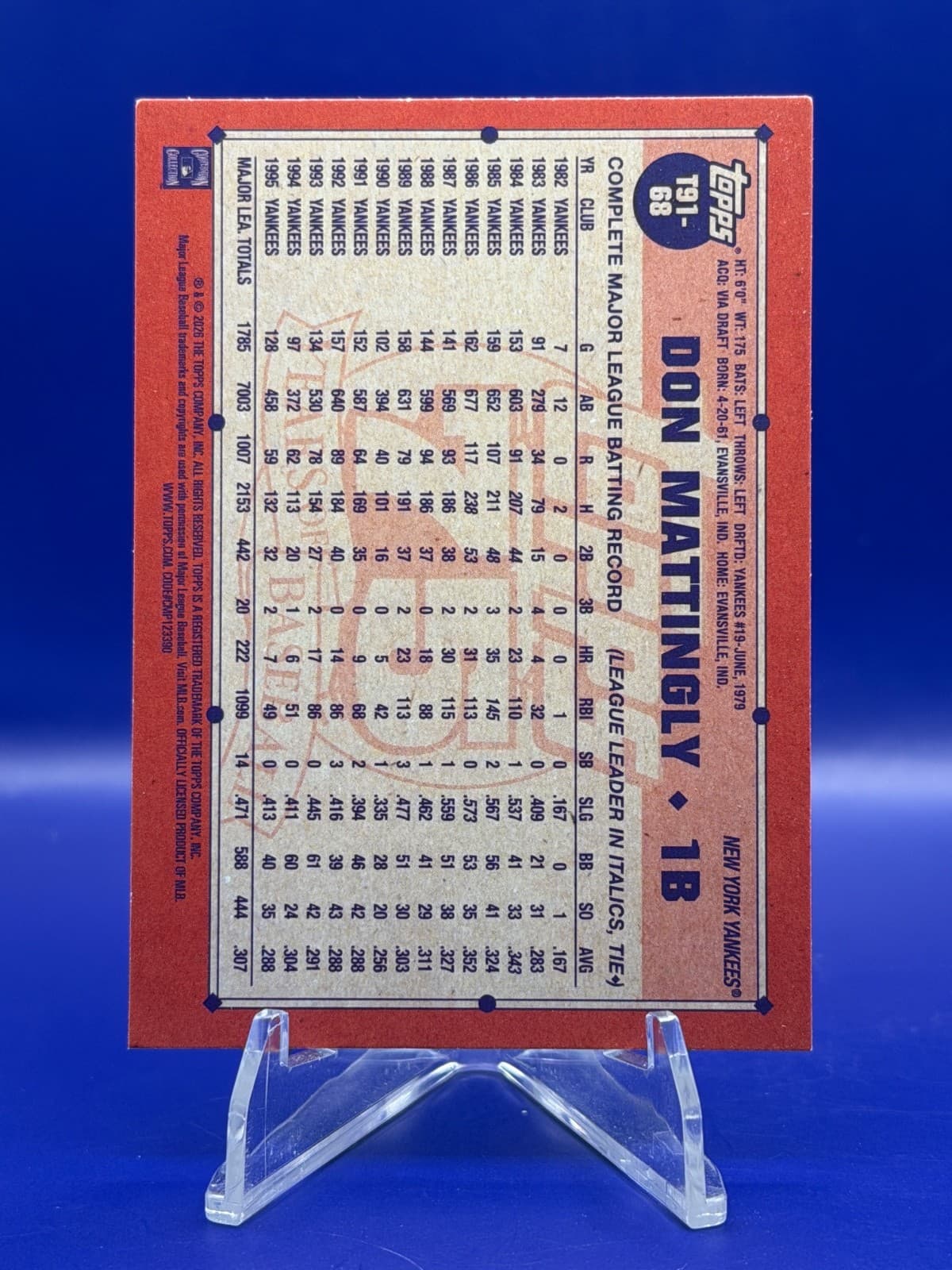 2026 Topps 1991 Don Mattingly #T91-68 New York Yankees Insert - Thumbnail 2
